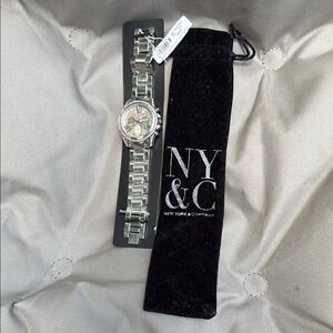 NY & C Silver Watch with Black Velvet Pouch